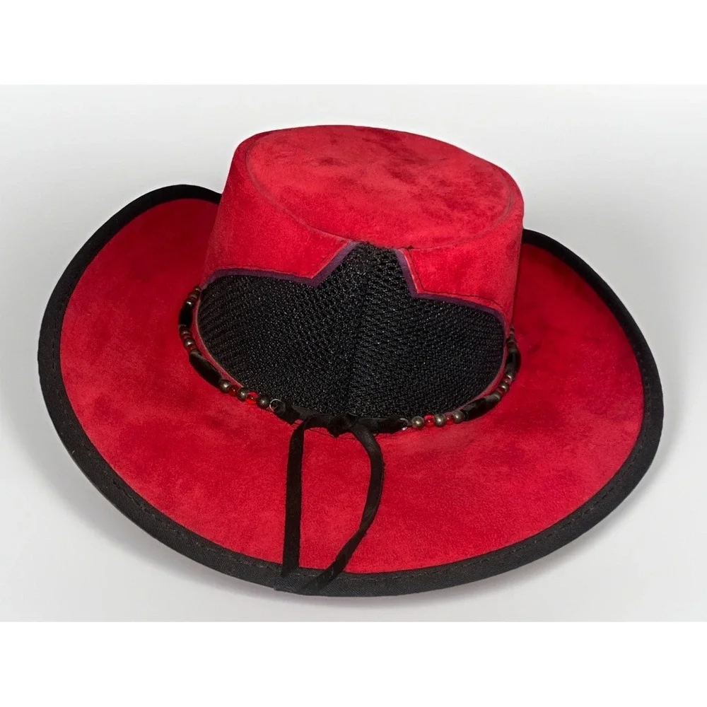 Western Cowboy Hat Red Purple Suede Beaded Band USA Medium EUC Vtg‎ Head N Home - Picture 6 of 15